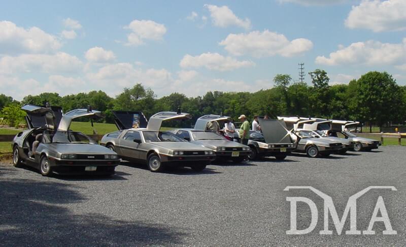 DeLoreans in Parking Lot